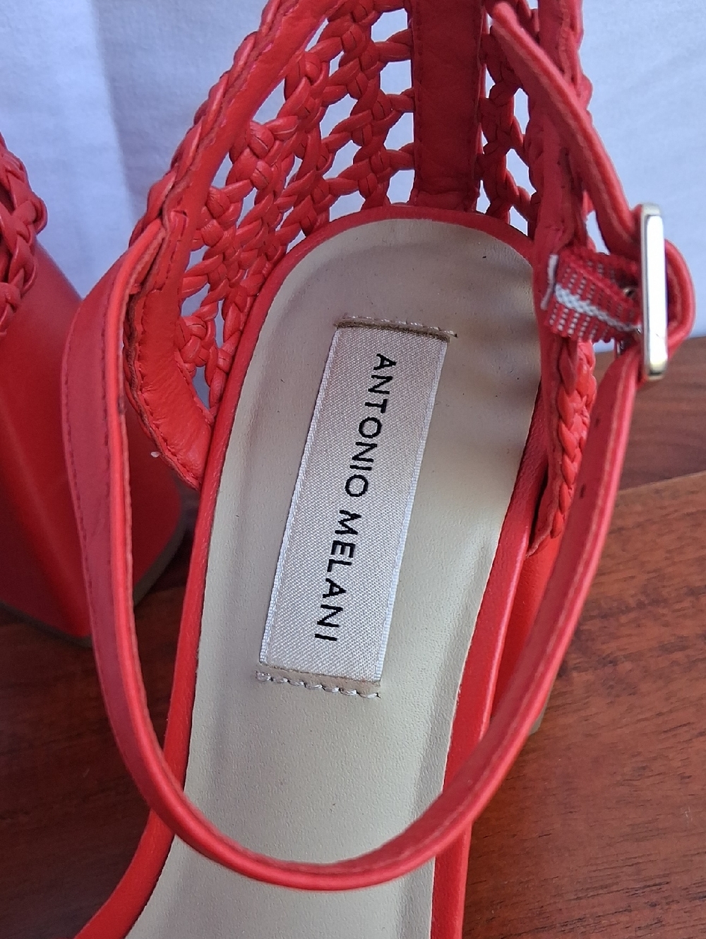 ANTONIO MELANI Red Braided Block Heel Sandals 7.5 - Picture 3 of 12